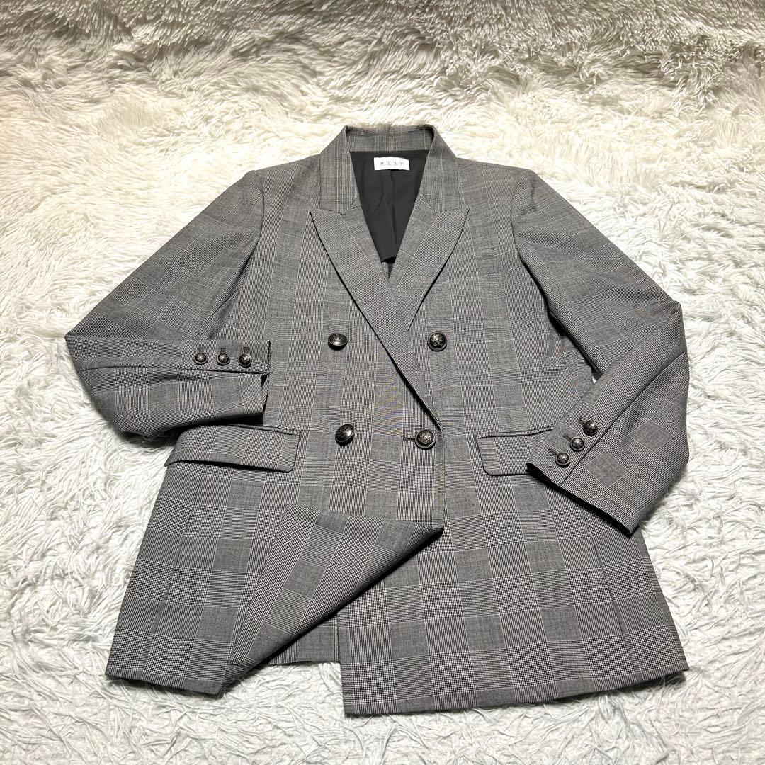 未使用級✨】PLST ダブルブレストジャケット M ウール グレー チェック