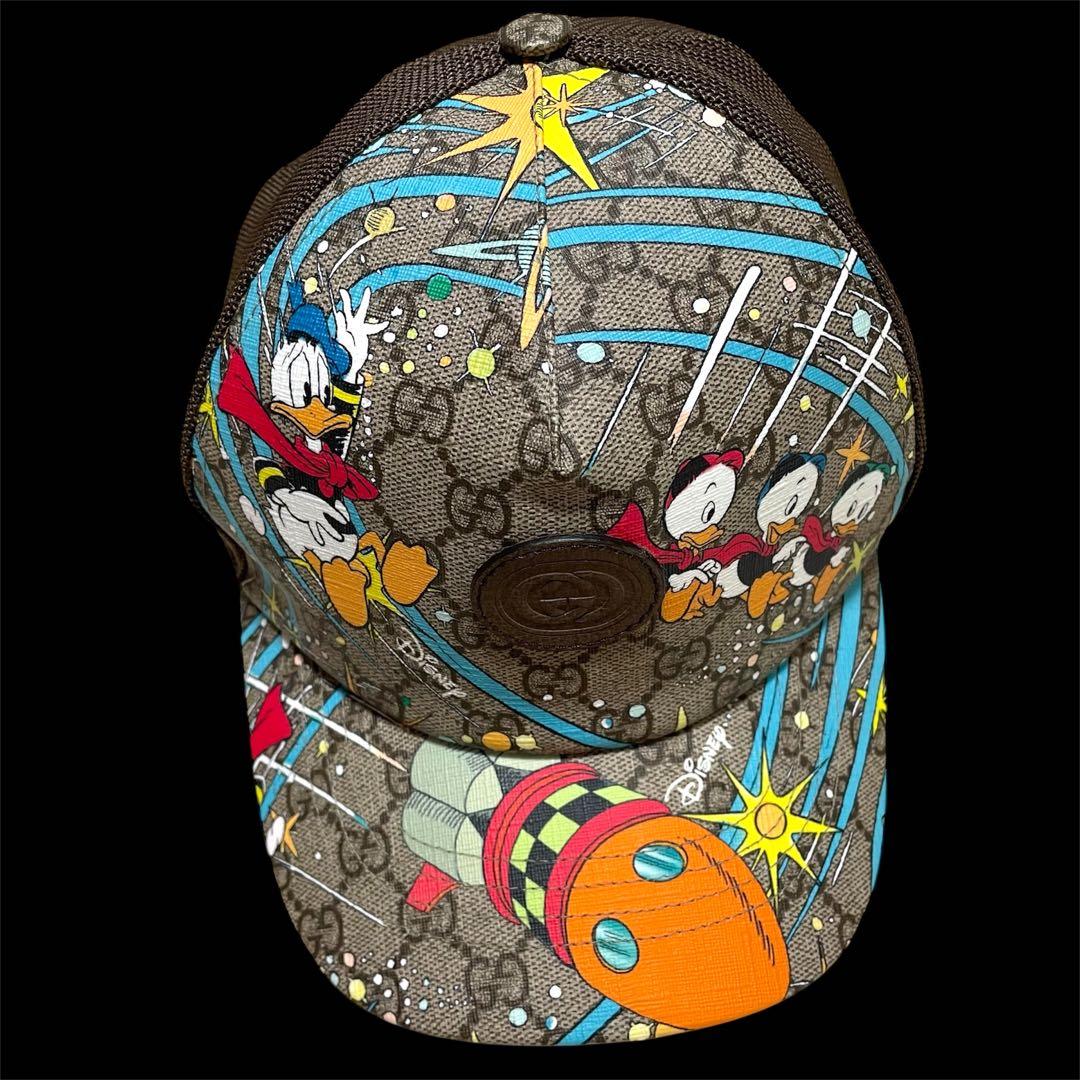 極美品 GUCCI × DISNEY コラボ ドナルドダック総柄メッシュキャップ