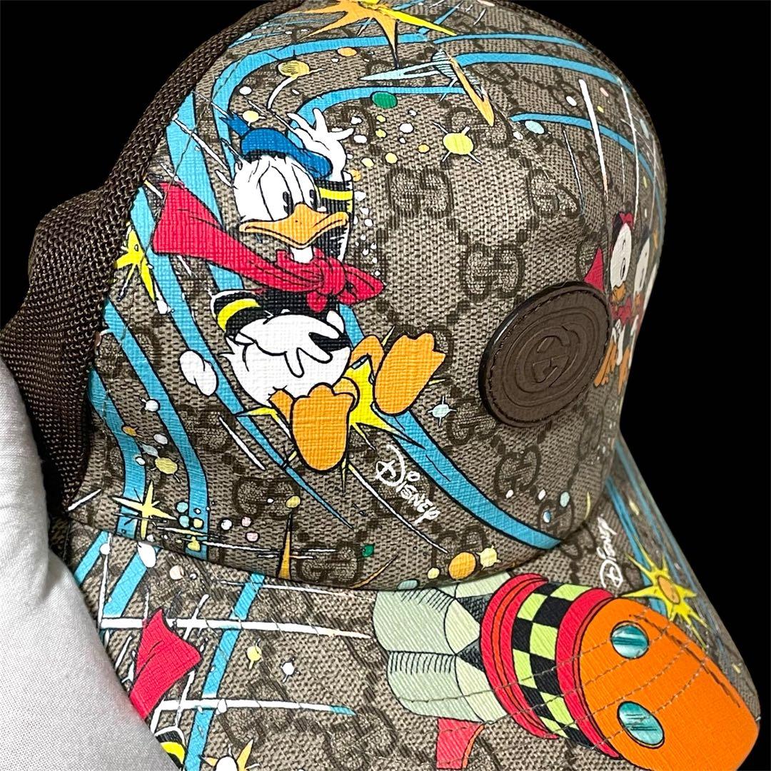極美品 GUCCI × DISNEY コラボ ドナルドダック総柄メッシュキャップ