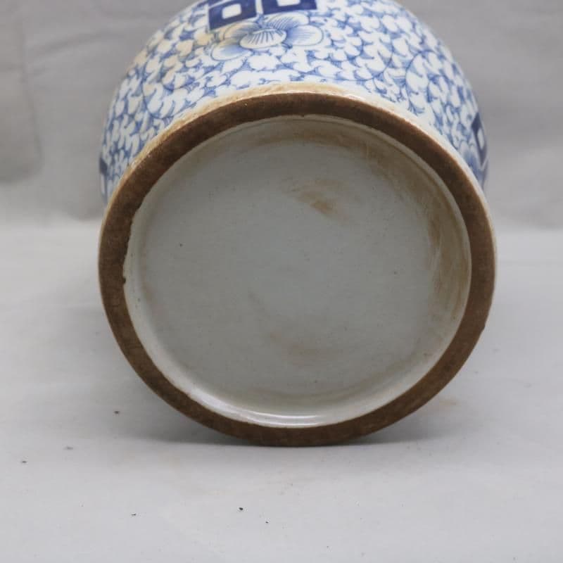 清康煕藍地青花纏枝喜字氷梅紋将軍缶 景徳鎮 陶磁器 装飾品 工芸品美術品 置物