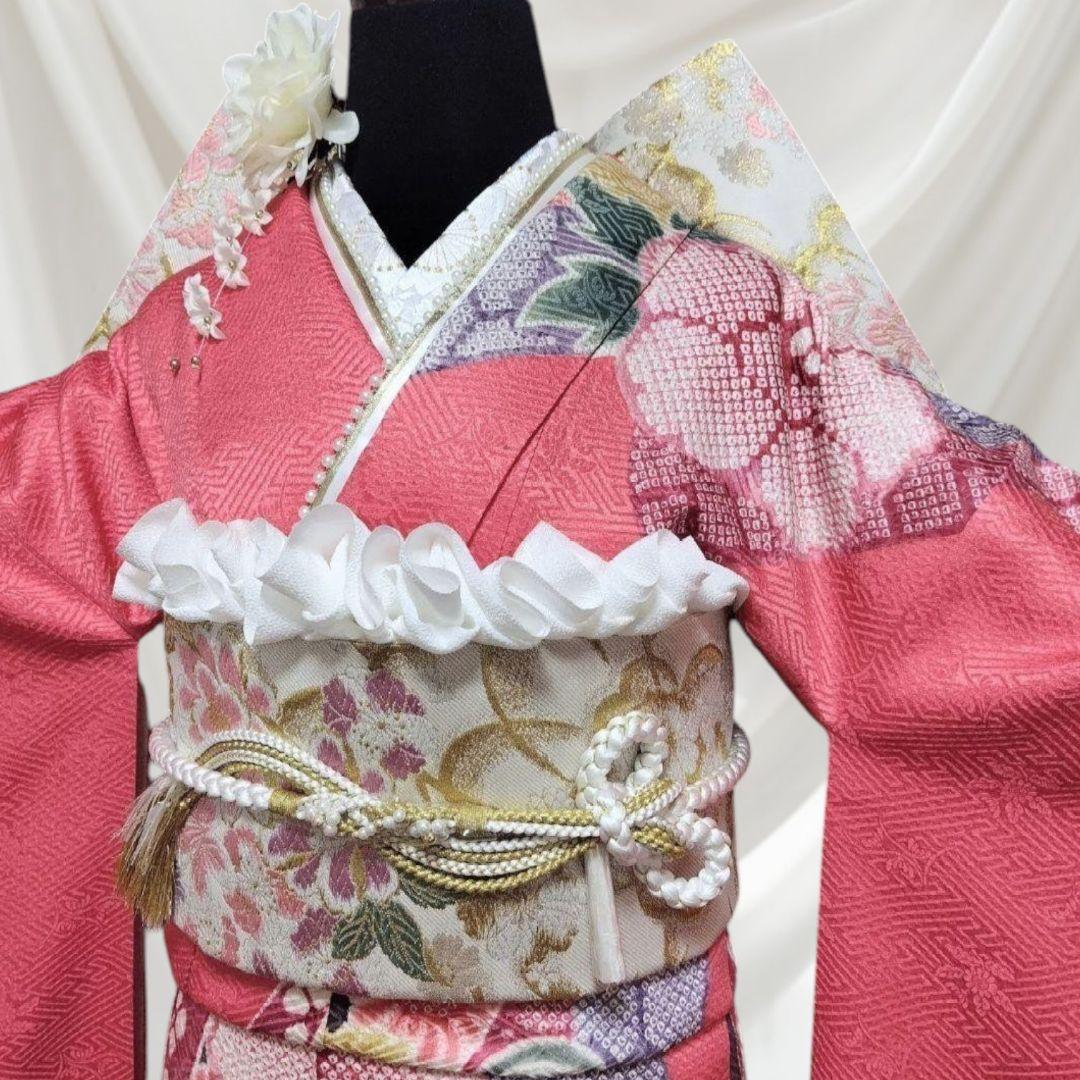 大特価☆振袖フルセット・高級手絞り・吉翔文様・胴裏正絹・ピンク