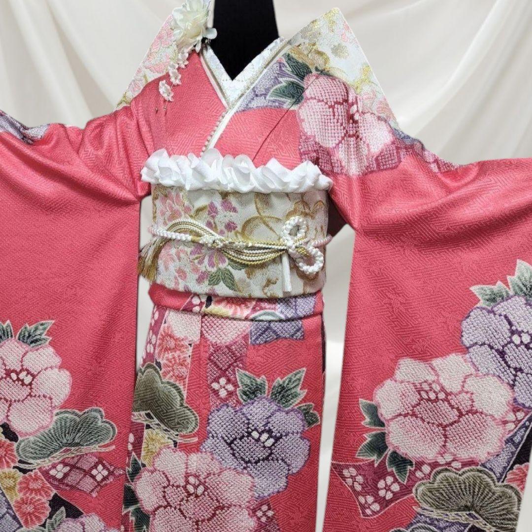 大特価☆振袖フルセット・高級手絞り・吉翔文様・胴裏正絹・ピンク