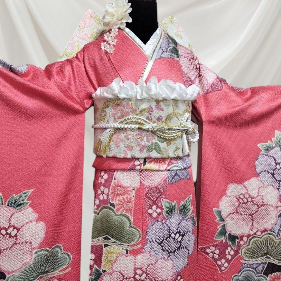 大特価☆振袖フルセット・高級手絞り・吉翔文様・胴裏正絹・ピンク