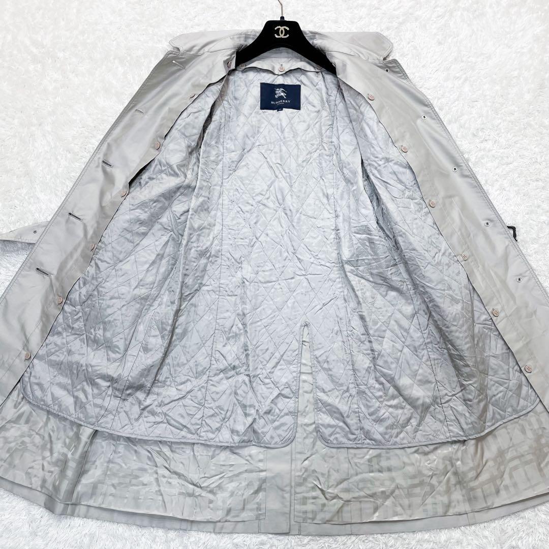 美品◆バーバリーロンドン トレンチコート シャドウチェック ライトグレー 44