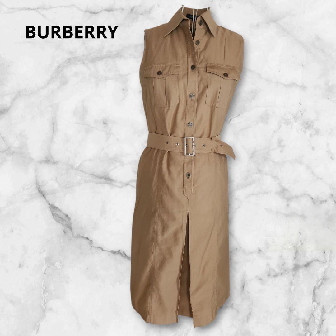 BURBERRY　LONDON　ベルト付きシャツワンピース　ロゴボタン　38
