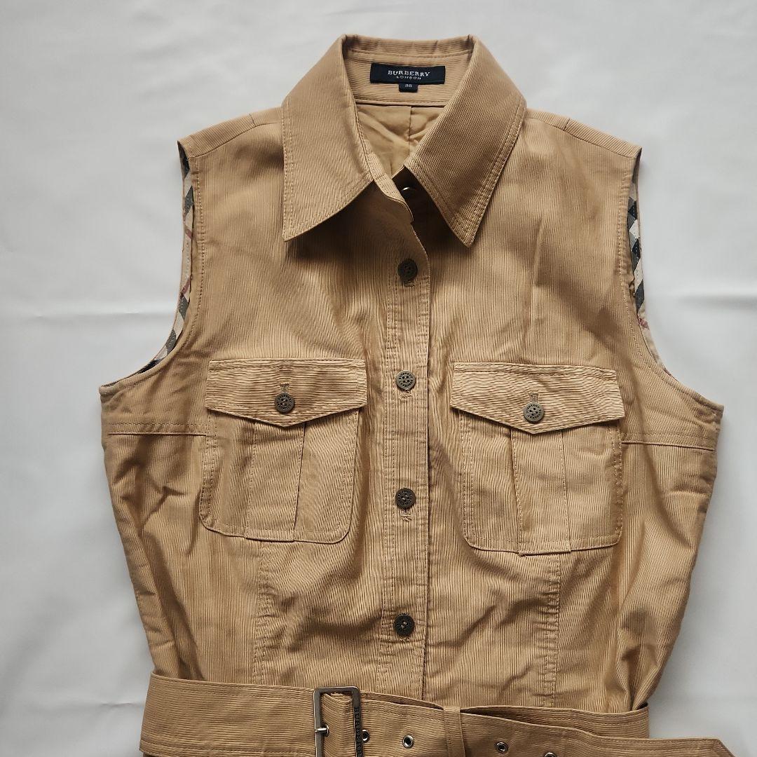 BURBERRY　LONDON　ベルト付きシャツワンピース　ロゴボタン　38