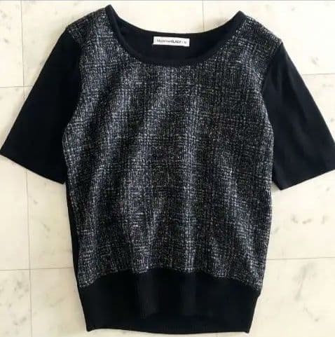 美品 エムプルミエブラック モヘヤ混ツイードライクアンサンブル ブラック 36