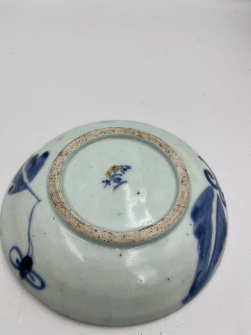 中国美術清時代青花漢詩鳥文盤小皿蝶文様2枚セット