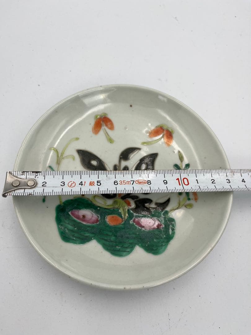 中国美術清時代青花漢詩鳥文盤小皿蝶文様2枚セット