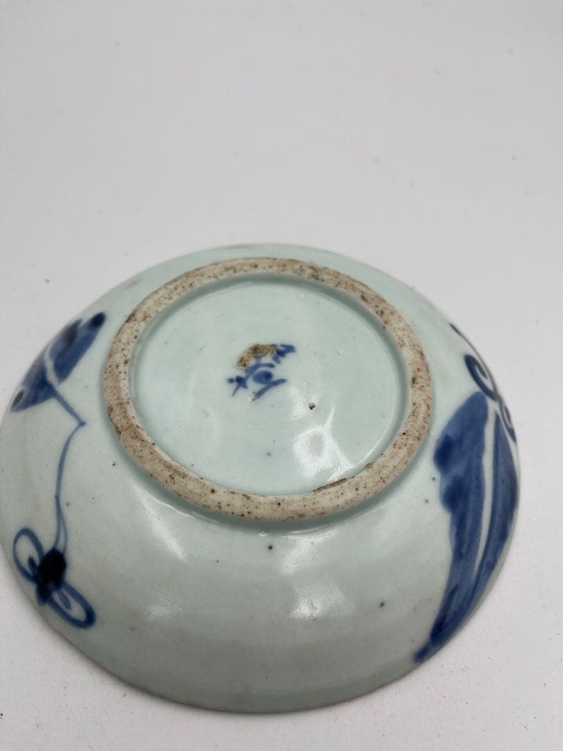 中国美術清時代青花漢詩鳥文盤小皿蝶文様2枚セット
