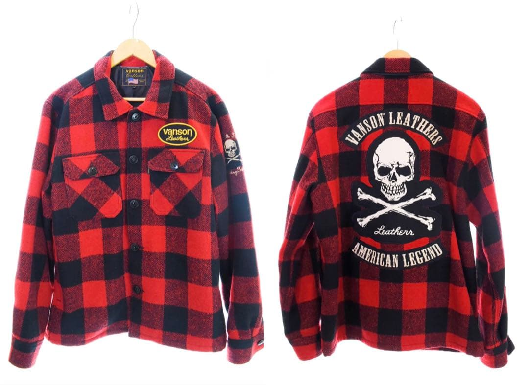 【VANSON】バッファローチェックCPOジャケットsizeLクロスボーンスカル