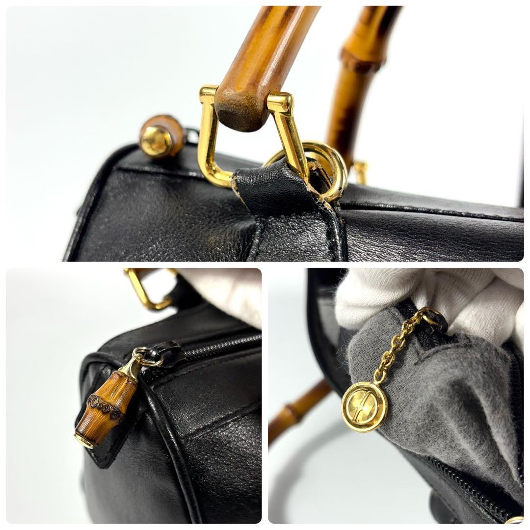 ✨極美品✨グッチ ハンドバッグ バンブー ゴールド金具 レザー ボストン 黒