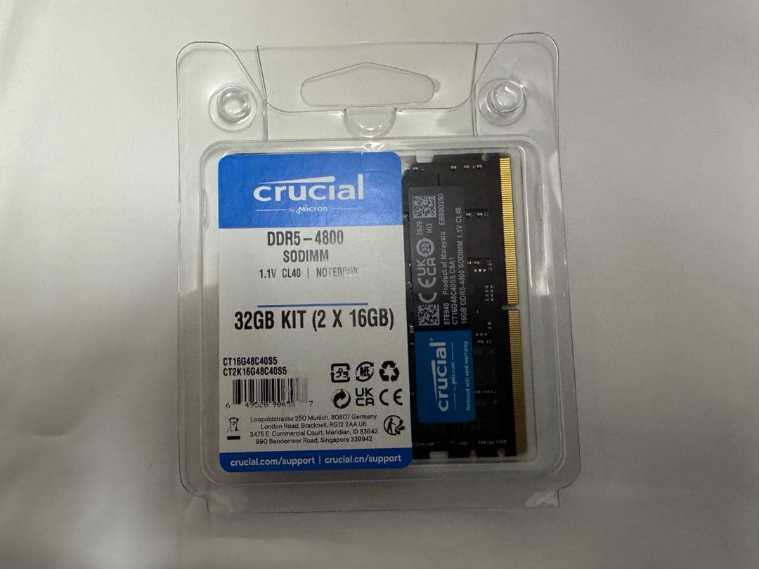 Crucial DDR5-5200 32GB (16GB×2)ノートPC用メモリ