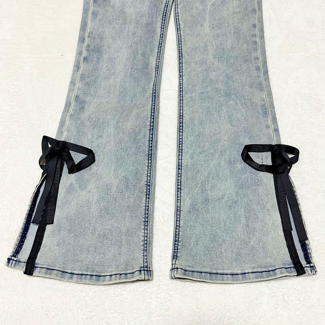 RANCLIC サイドスリットデニムリボンパンツ Sサイズ ライトブルー フレア