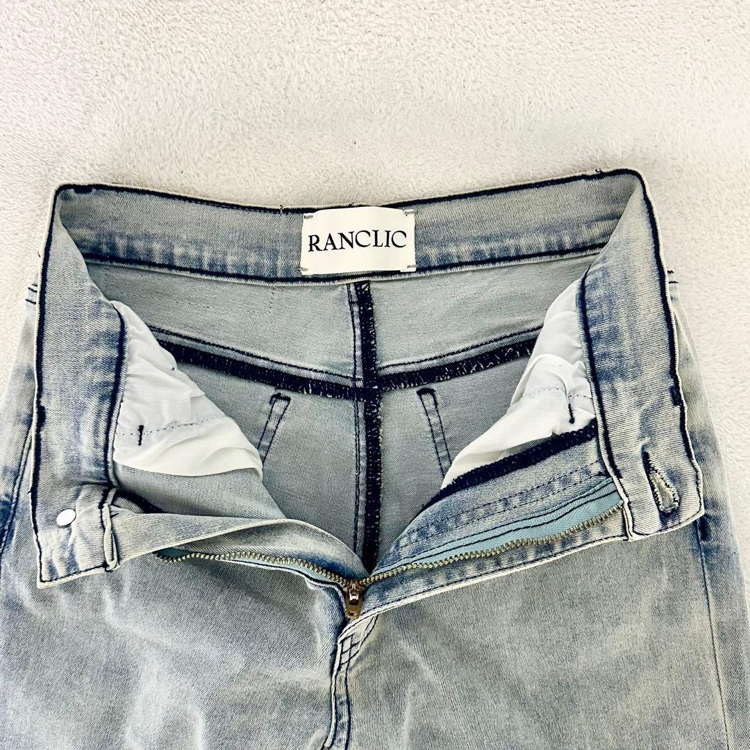 RANCLIC サイドスリットデニムリボンパンツ Sサイズ ライトブルー フレア