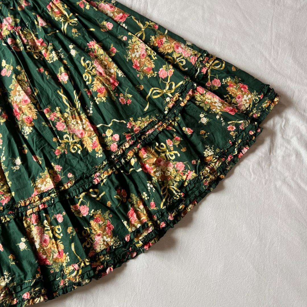 【新品】PINK HOUSE タグ付け 未使用 ロングスカート 花柄 グリーン