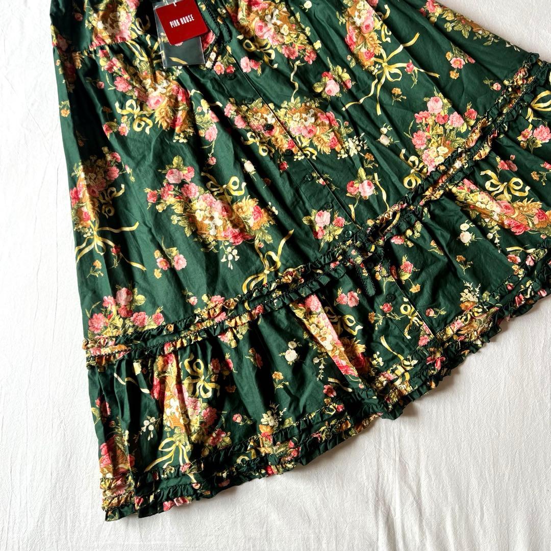 【新品】PINK HOUSE タグ付け 未使用 ロングスカート 花柄 グリーン