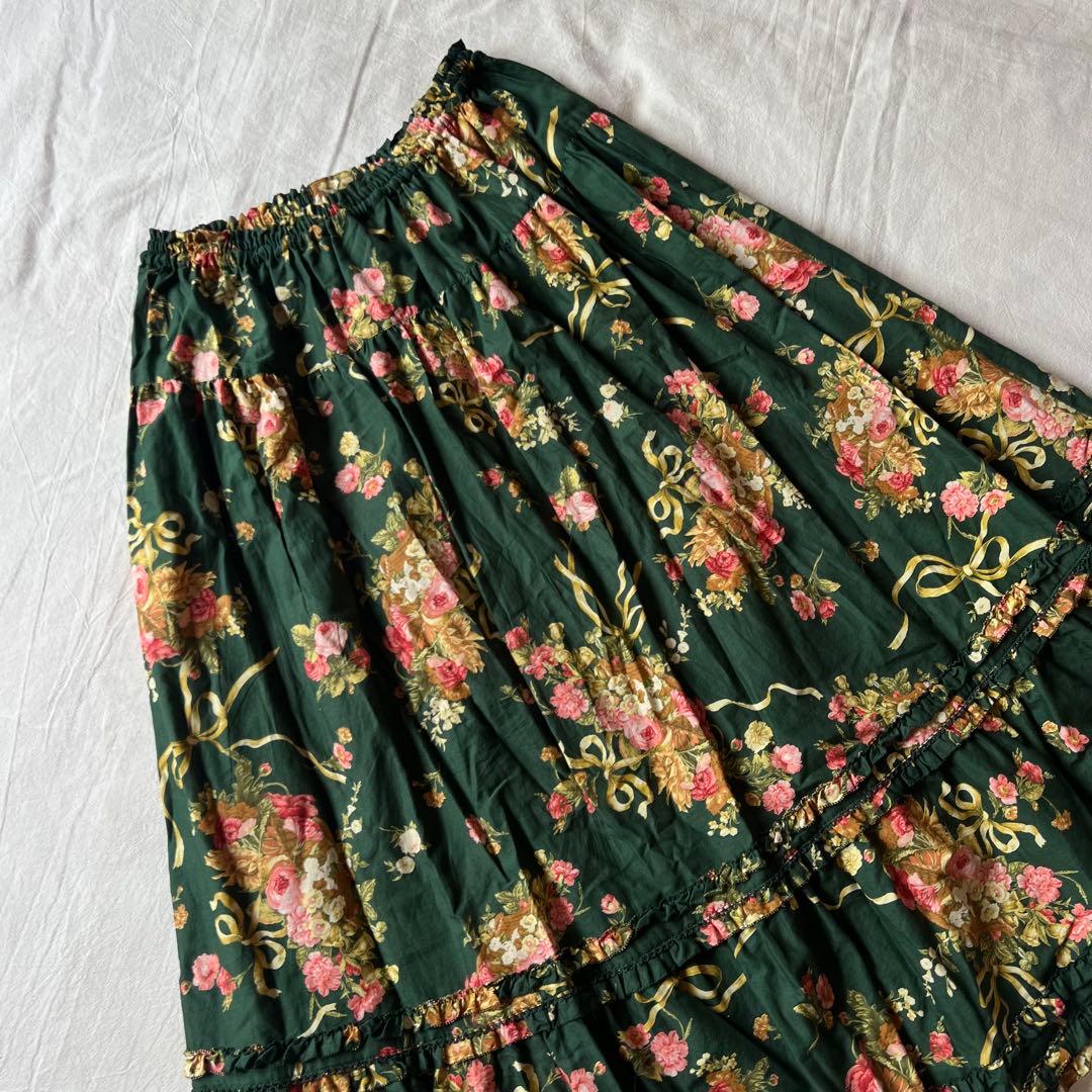 【新品】PINK HOUSE タグ付け 未使用 ロングスカート 花柄 グリーン