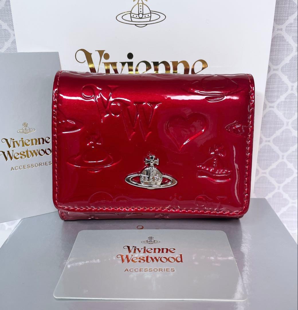 【内側に素敵な柄あり✨️】Vivienne Westwood 3折財布 エナメル赤