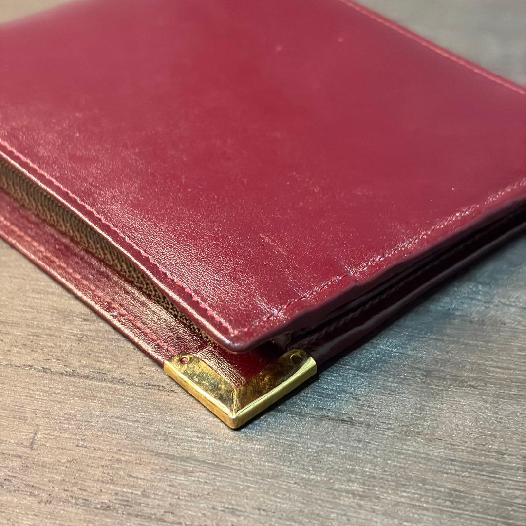 【美品】YVES SAINT LAURENT 2つ折り財布 YSLロゴ ボルドー