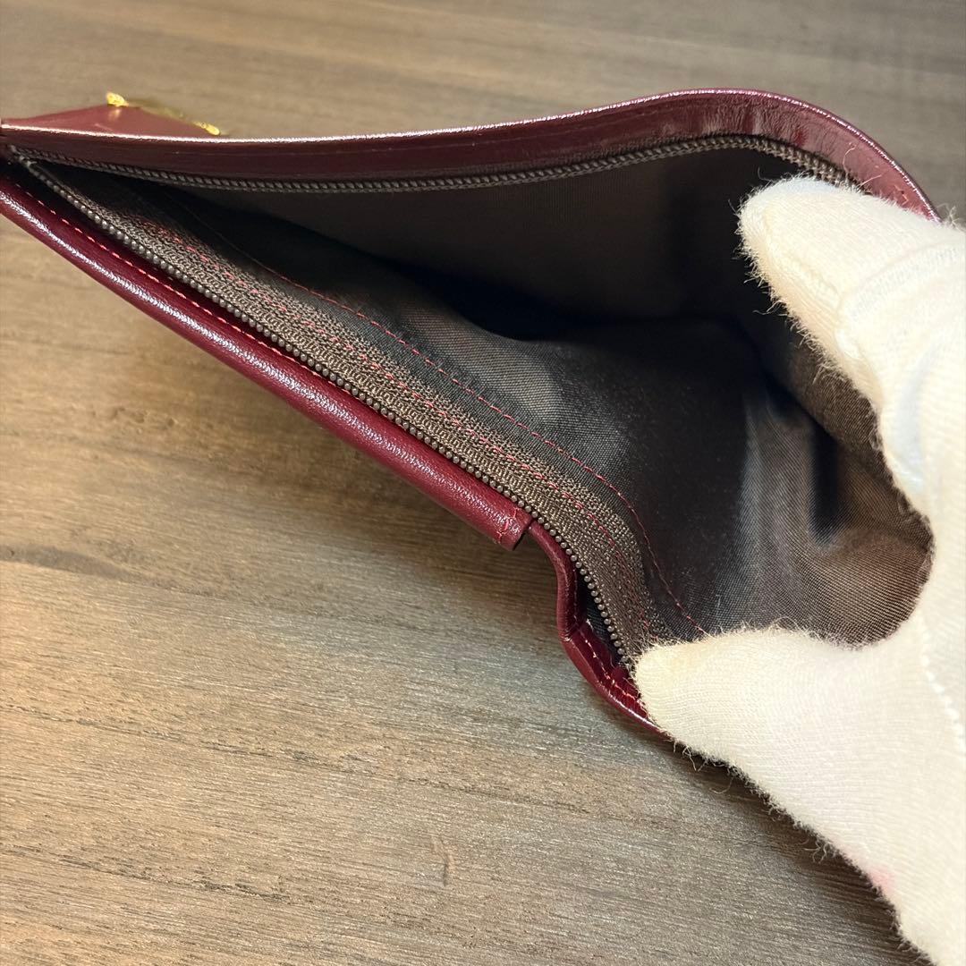 【美品】YVES SAINT LAURENT 2つ折り財布 YSLロゴ ボルドー