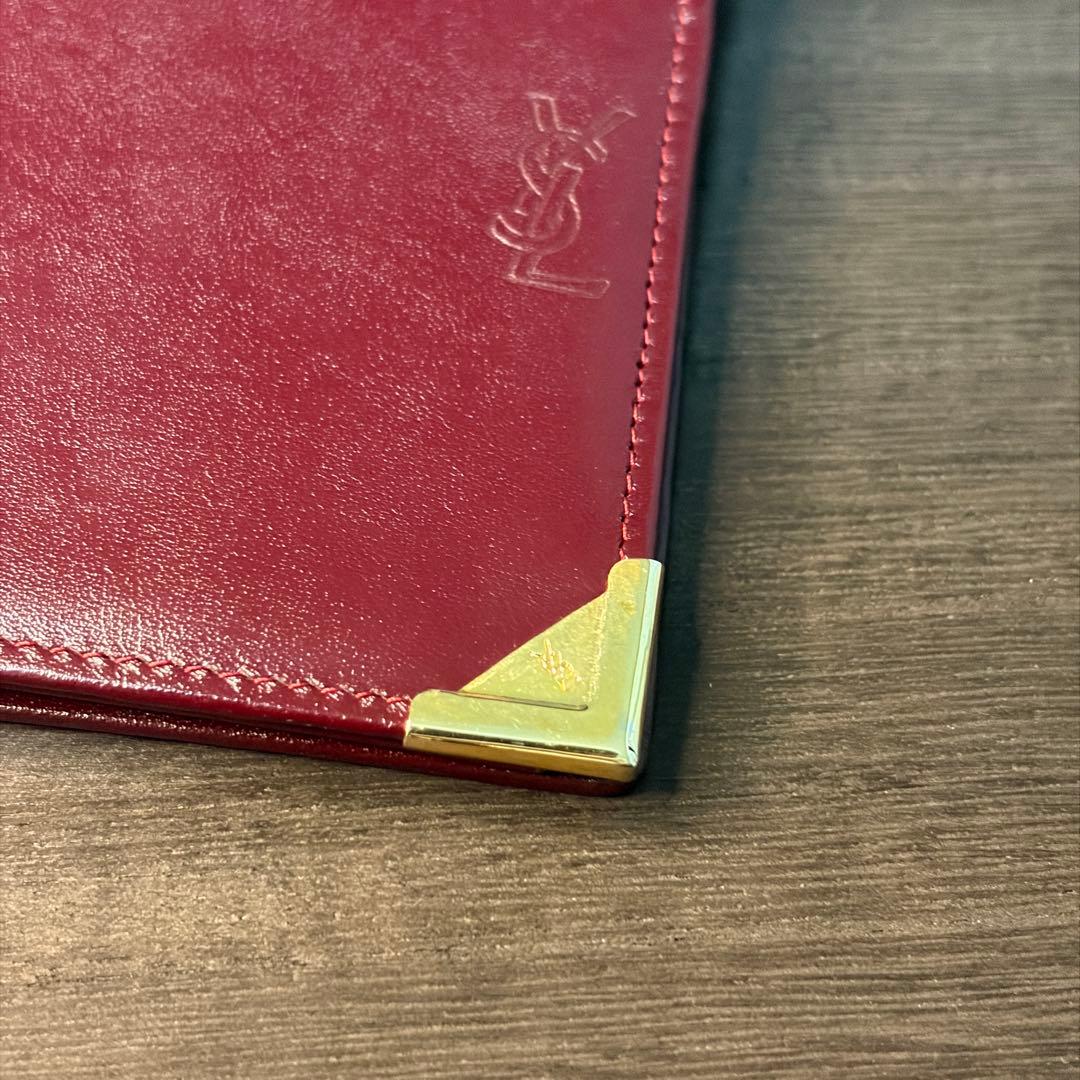 【美品】YVES SAINT LAURENT 2つ折り財布 YSLロゴ ボルドー