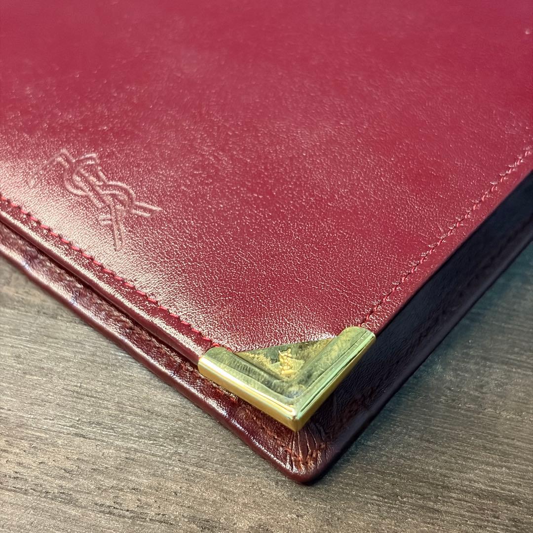 【美品】YVES SAINT LAURENT 2つ折り財布 YSLロゴ ボルドー