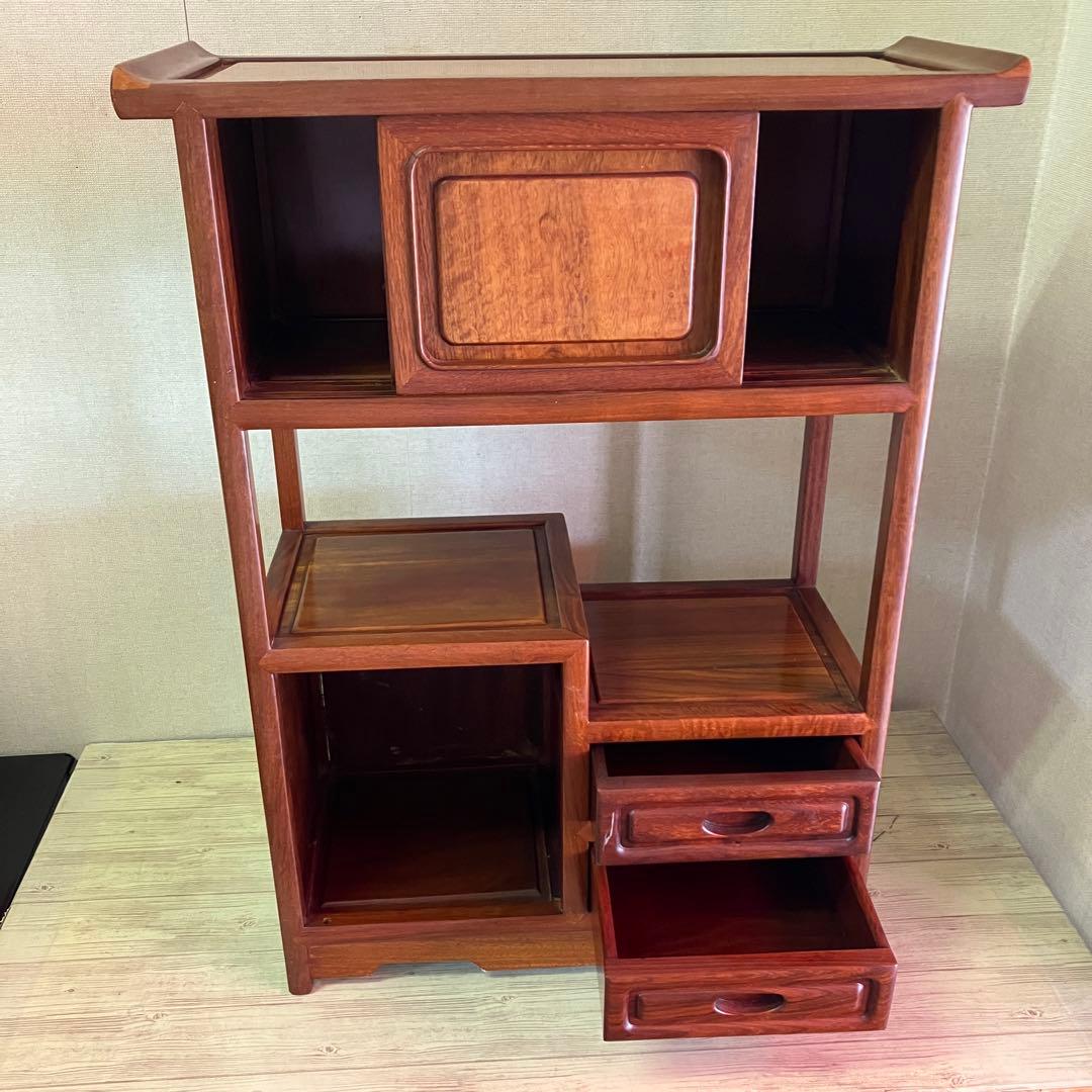 【工芸品】茶箪笥　飾り棚ミニ　花梨　茶道具　水屋箪笥