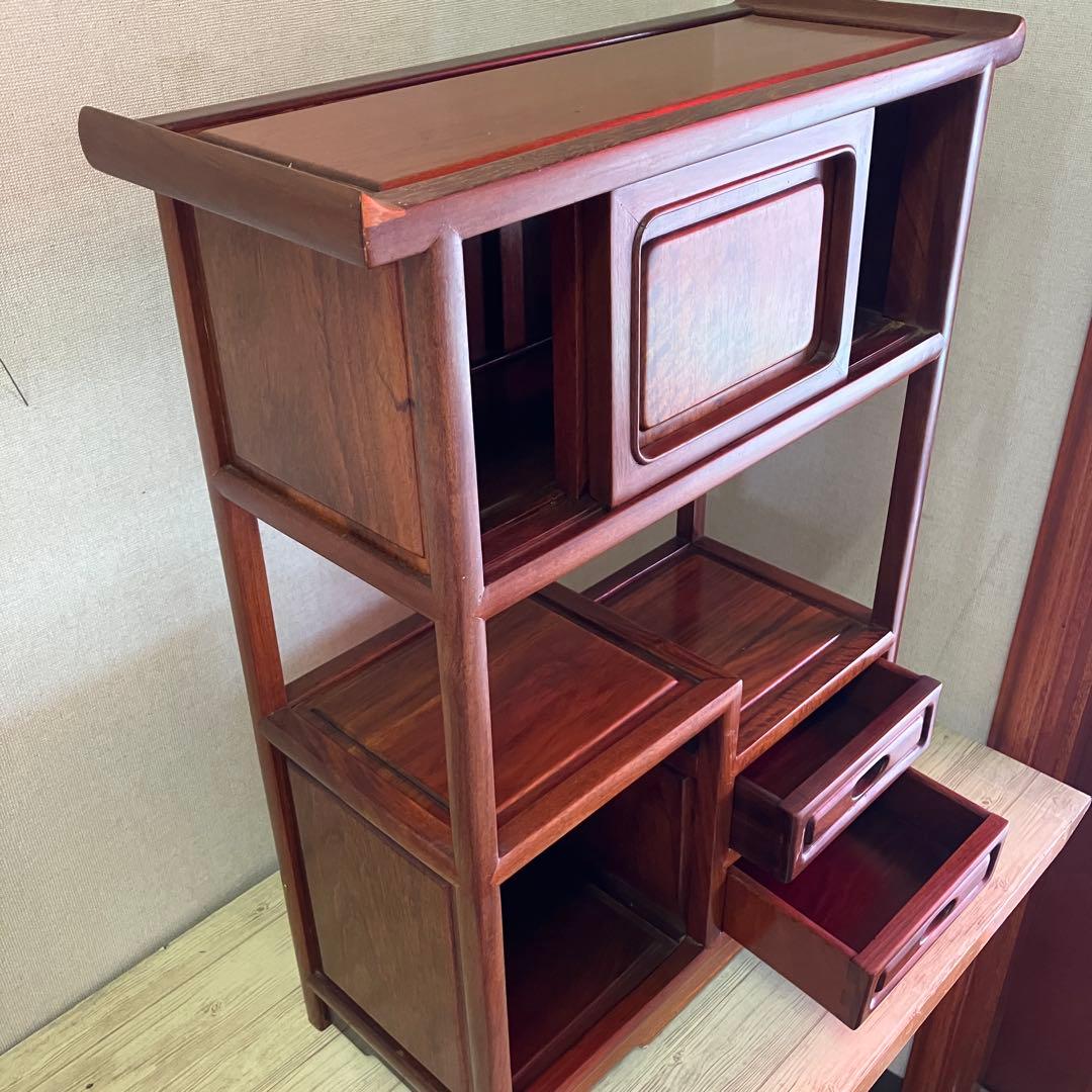 【工芸品】茶箪笥　飾り棚ミニ　花梨　茶道具　水屋箪笥