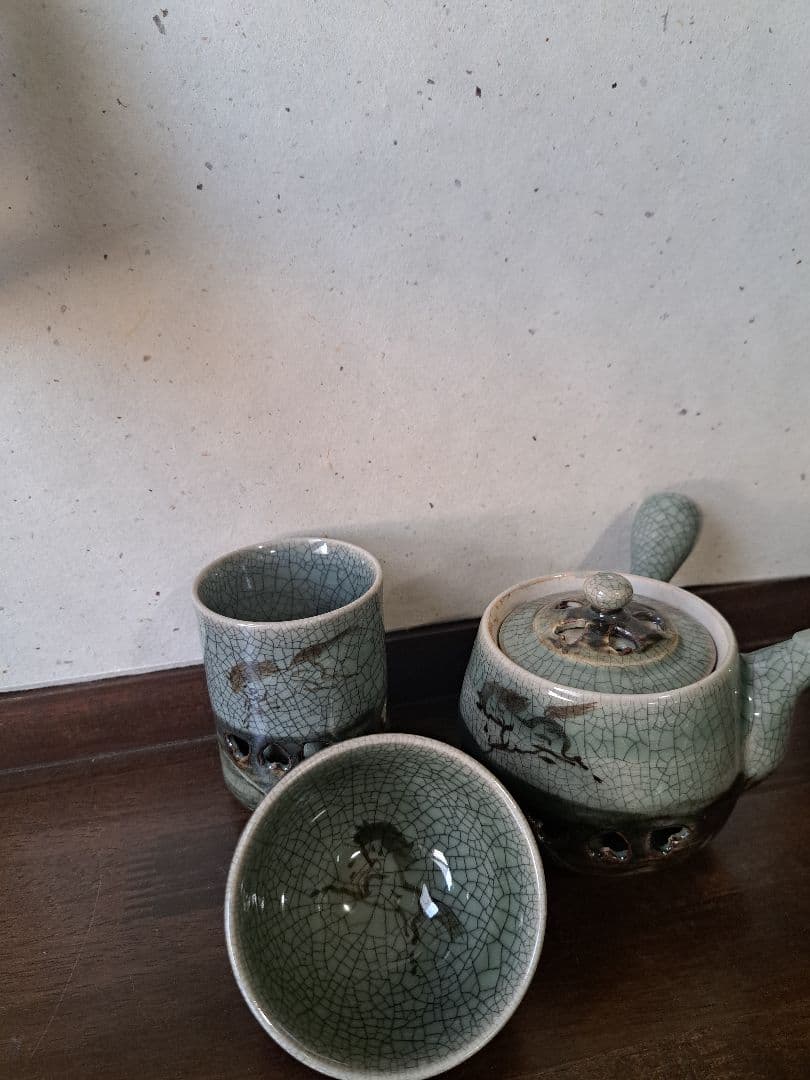 【期間限定価格中】相馬焼　 二重急須・二重煎茶碗 茶器揃えセット　2026午年