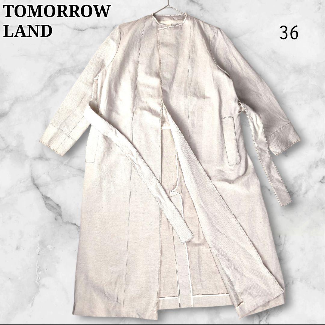 【美品】トゥモローランド ノーカラー ベルト付 ロングコート 36