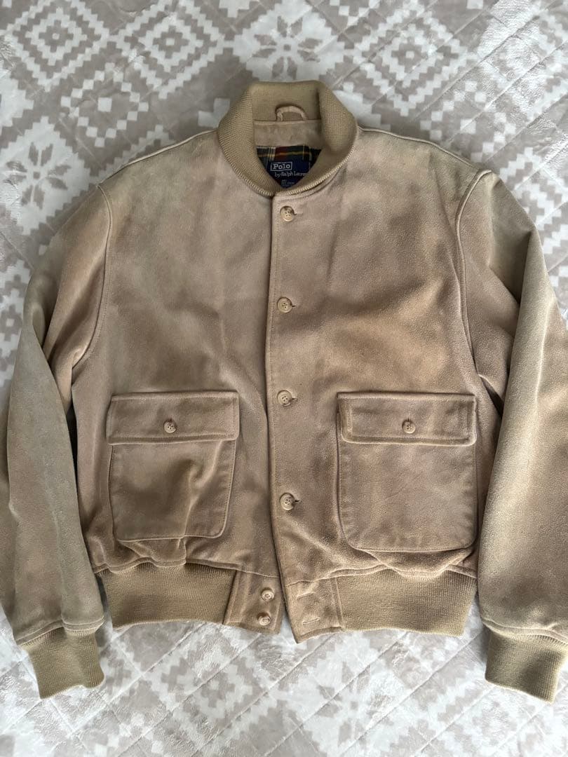 90SRalph Laurenスエードレザージャケットショールカラー