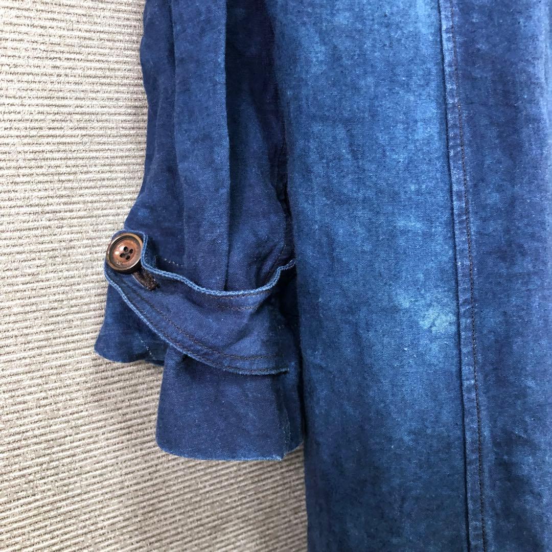 45R 藍染め908ヴィンテージリネンのコート インディゴブルー