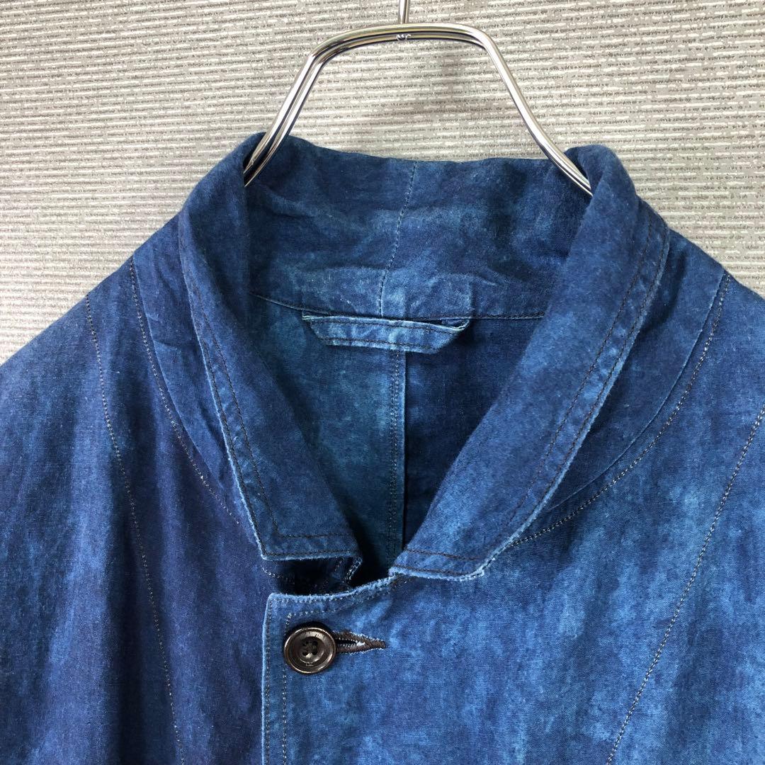 45R 藍染め908ヴィンテージリネンのコート インディゴブルー