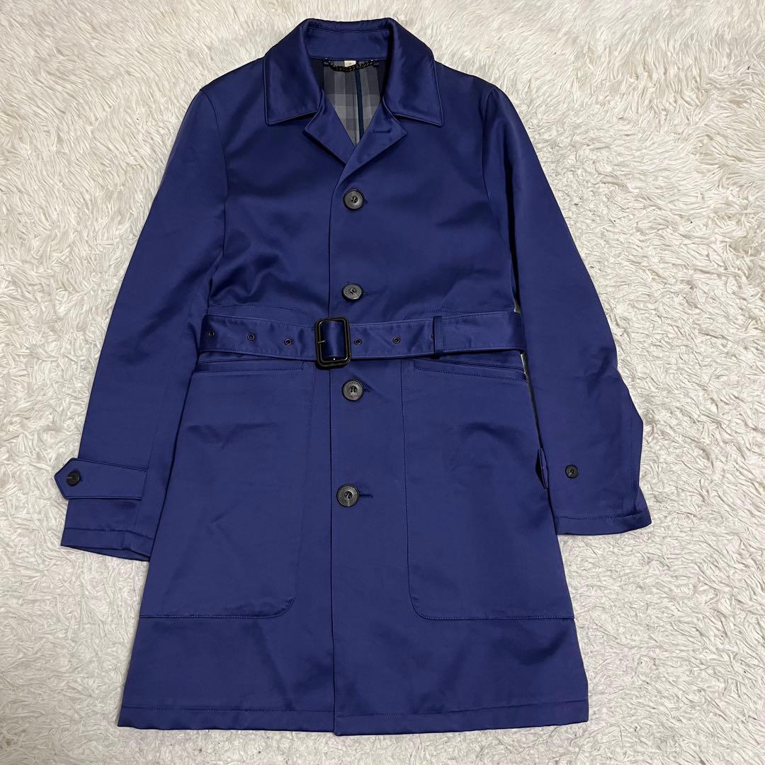 希少極美品　バーバリーロンドン　トレンチコート　ノバチェック　ブルー　46サイズ