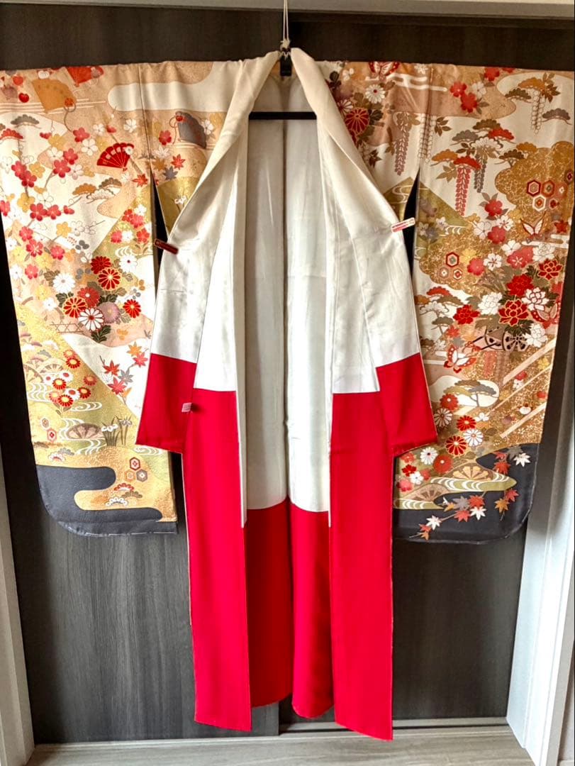 【極美品】正絹 振袖6点セット 金色の箔 白地 古典柄 フルセット可 No6/6