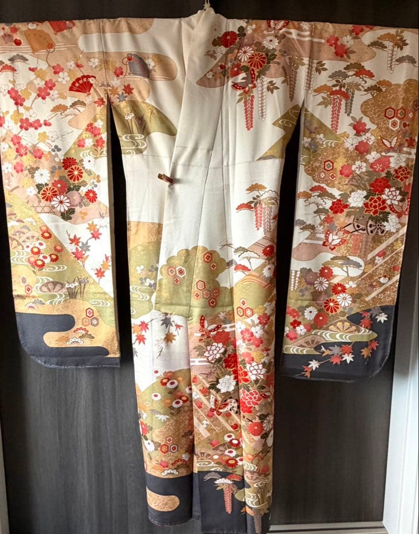 【極美品】正絹 振袖6点セット 金色の箔 白地 古典柄 フルセット可 No6/6