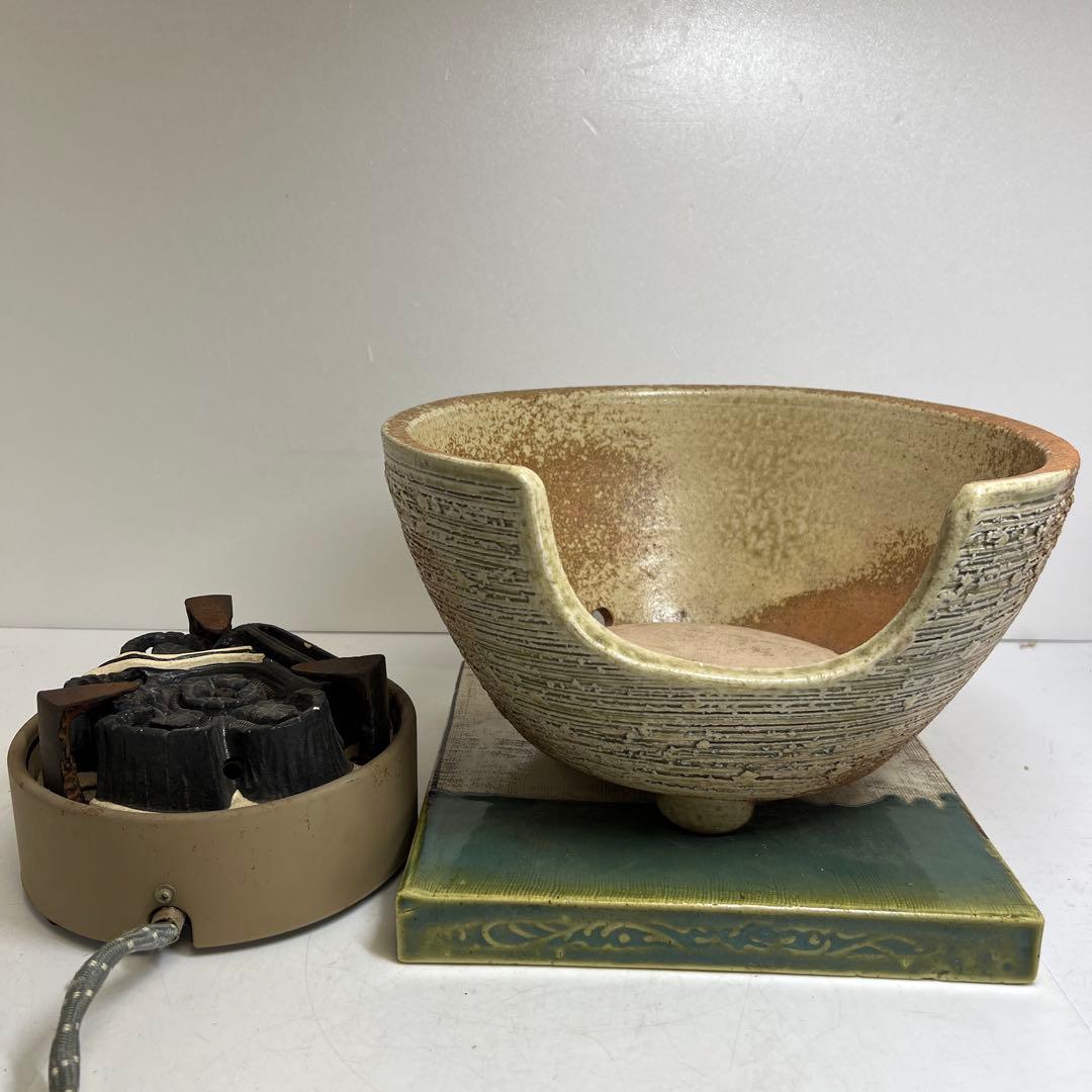 十二代　鈴木忠兵衛　紅鉢　風炉　共箱　幅約28.5cm 東K8-0315