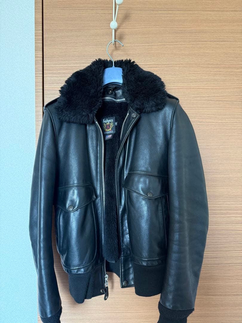 【米国製】　schott フライトジャケット　G-1 本革 黒　襟ボア　36