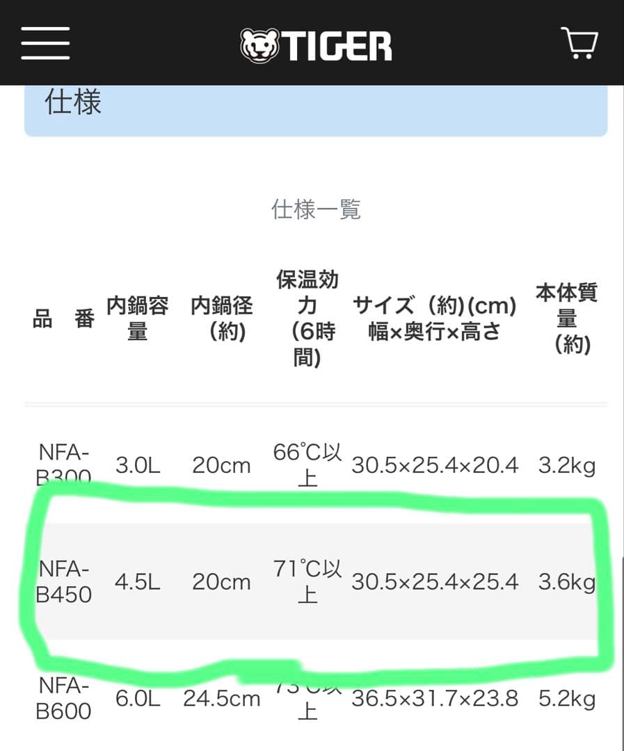 タイガー　魔法瓶　真空保温調理　まほうなべ　NFA-B450 4.5L