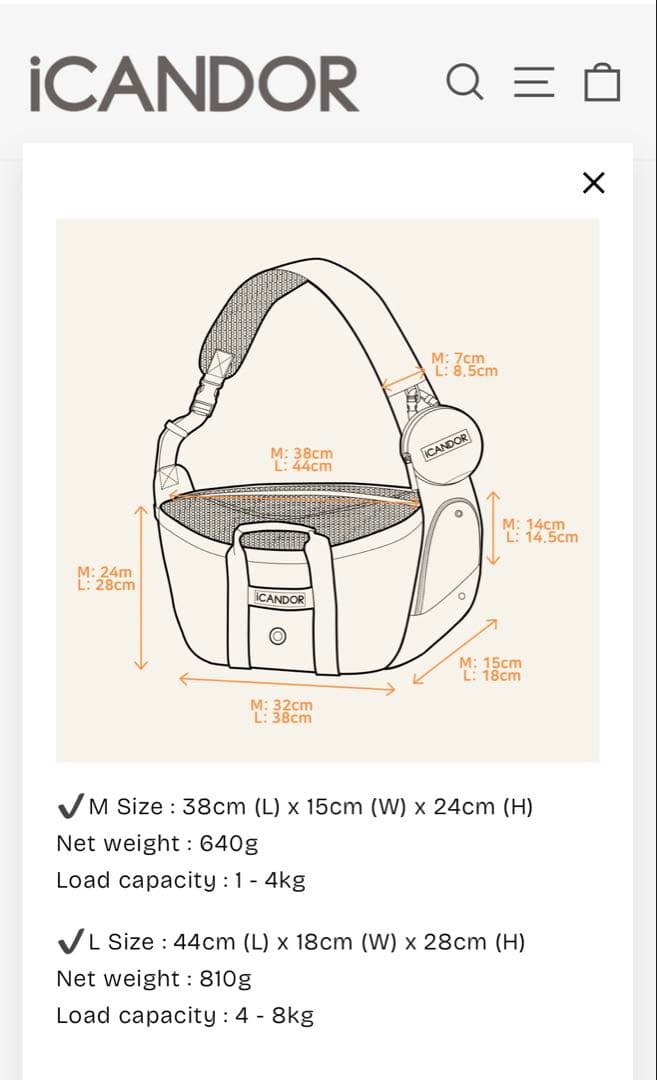 iCANDOR PEEK-A-BOO BAG Mサイズ＋専用クッションセット