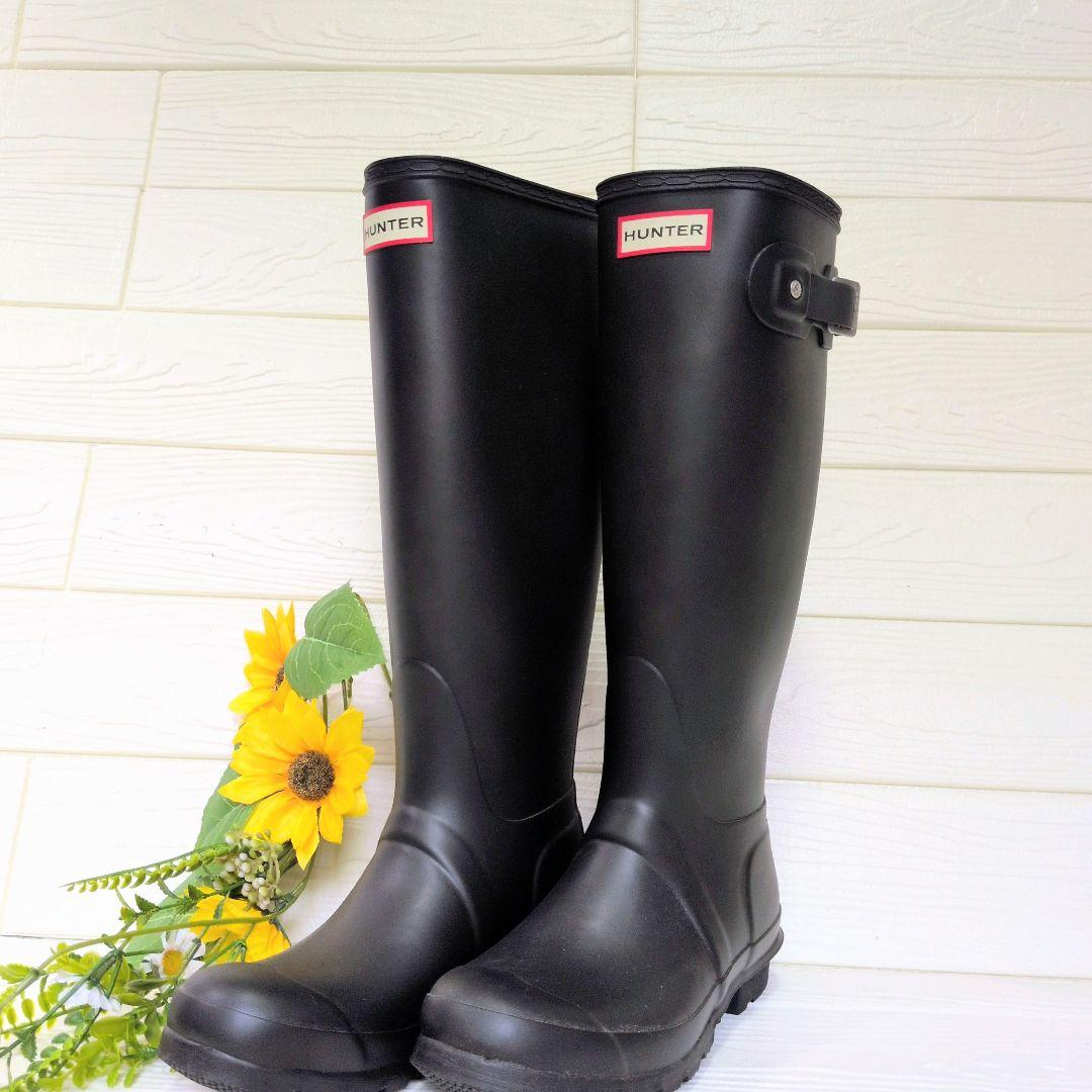 【美品】HUNTER ブラック レインシューズ　長靴　ロングブーツ　23.5