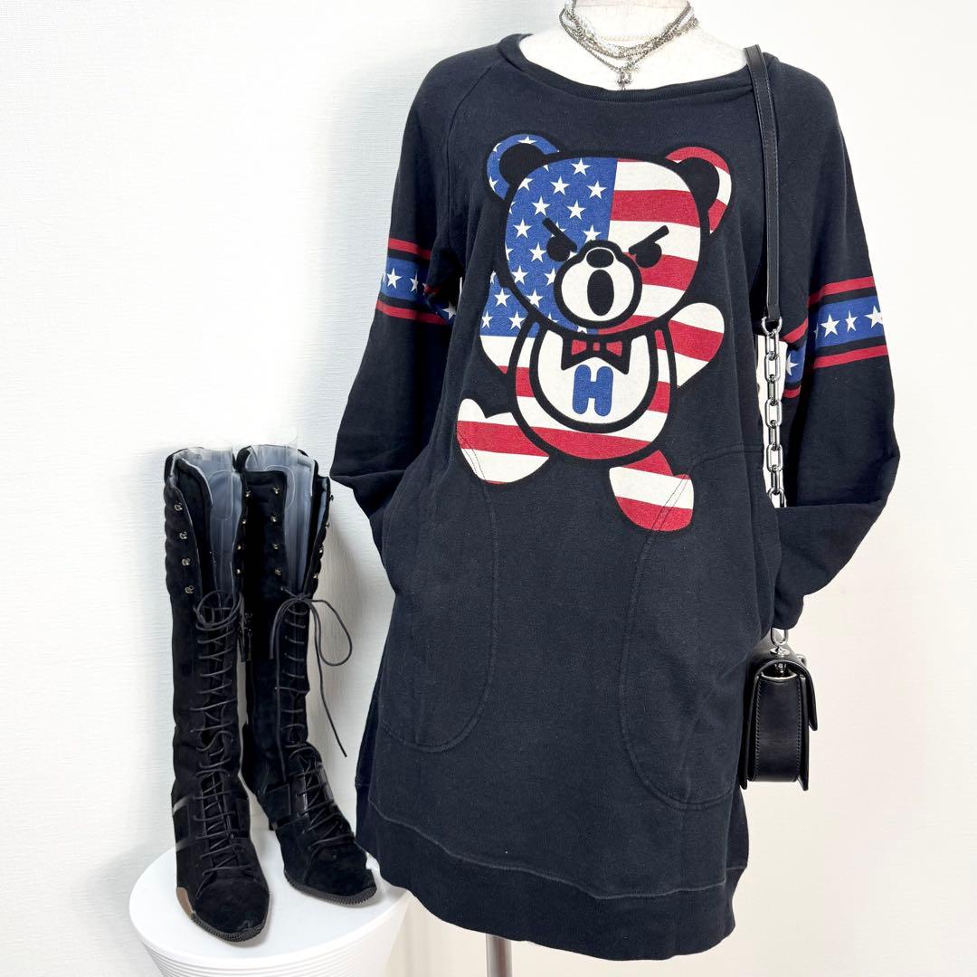 y2k❤️HYSTERIC GLAMOUR ヒスベア 星条旗 スウェットワンピース