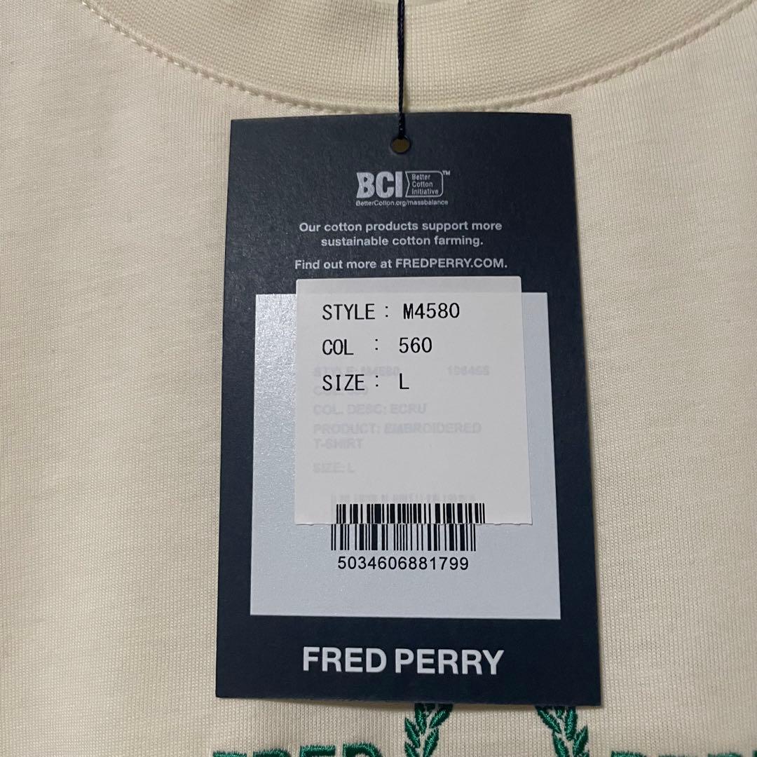 FRED PERRY 刺繍ロゴ Tシャツ クリーム Lサイズ