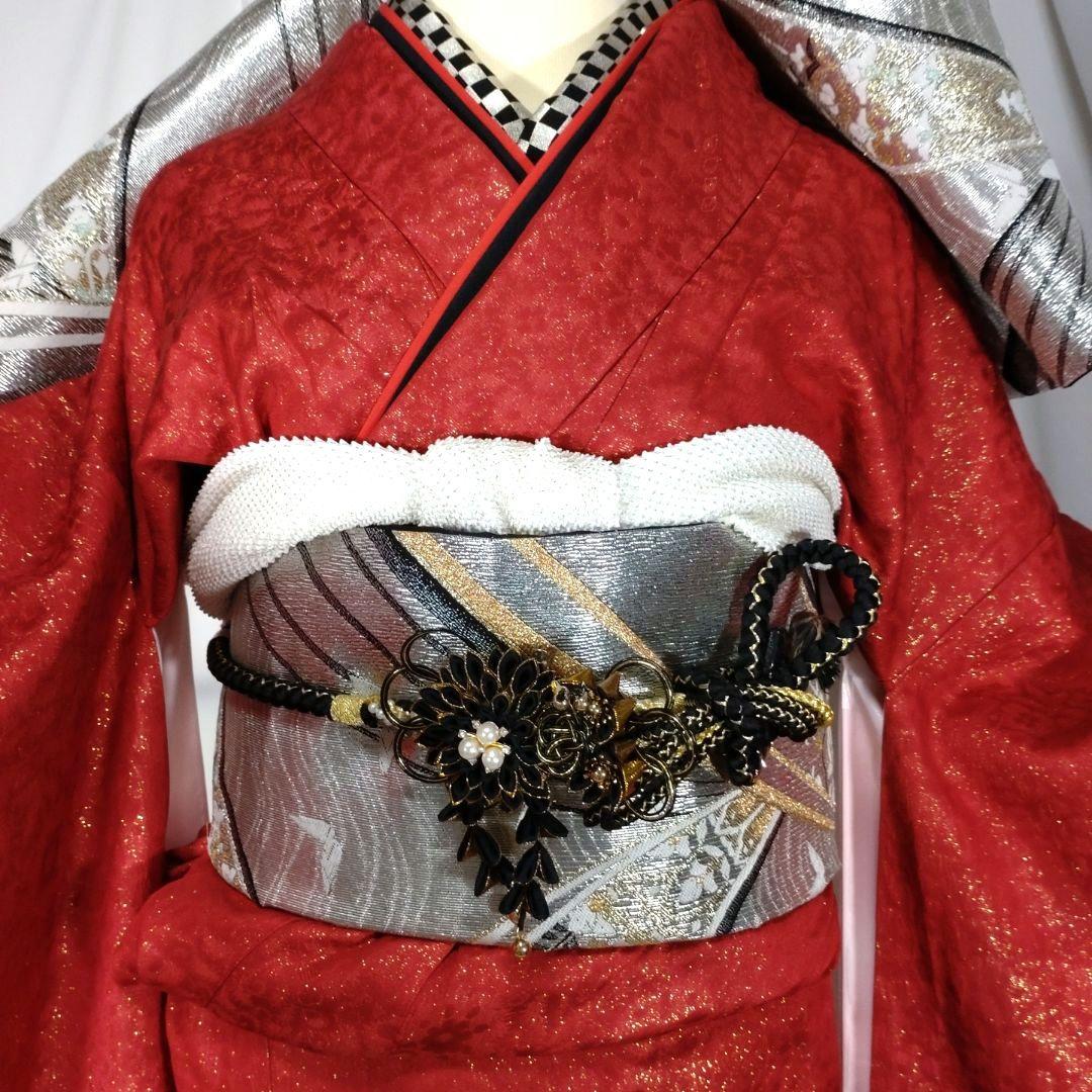 r　着物　振袖フルセット　振袖　金彩　駒刺繍　金ラメ　赤　成人式　卒業式