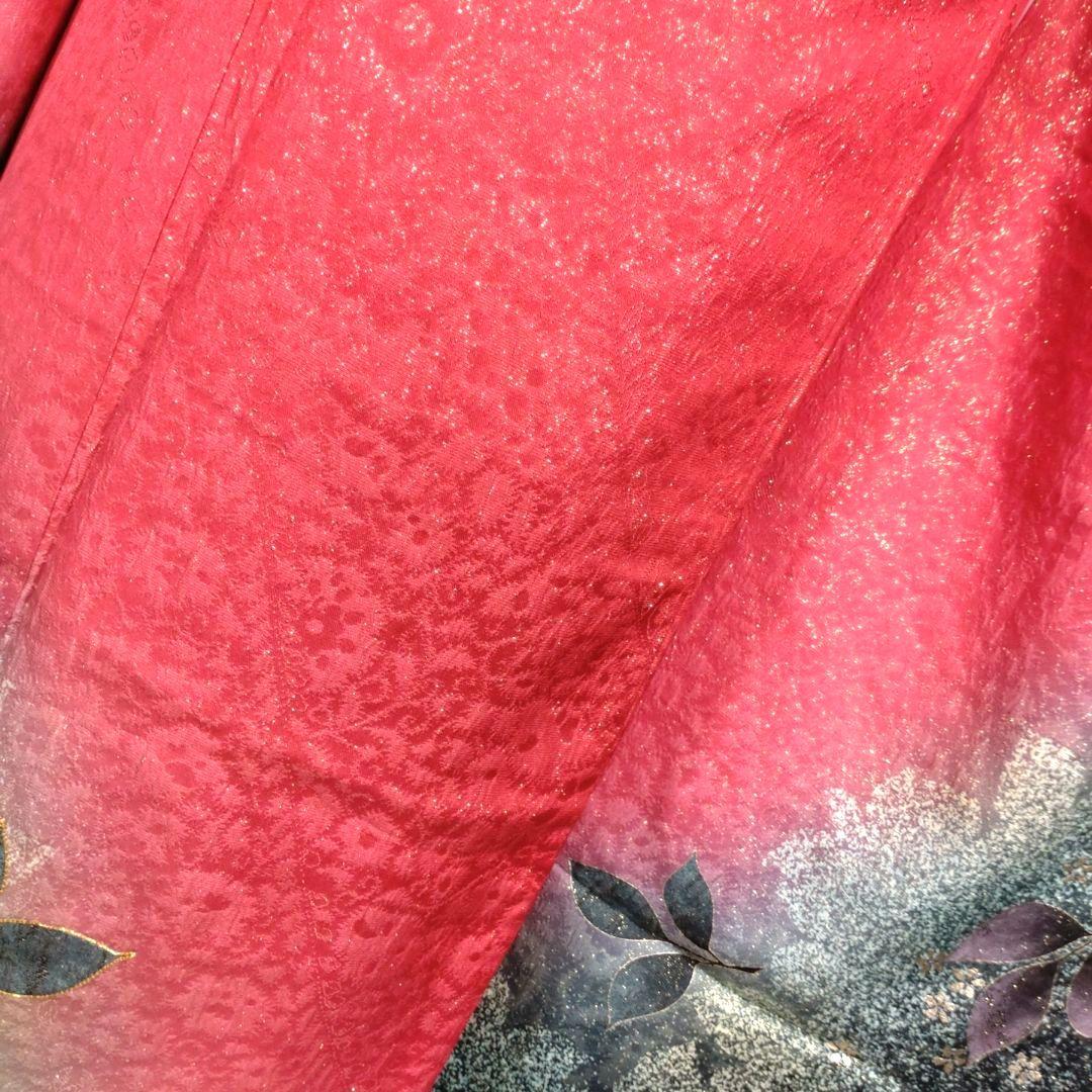 r　着物　振袖フルセット　振袖　金彩　駒刺繍　金ラメ　赤　成人式　卒業式