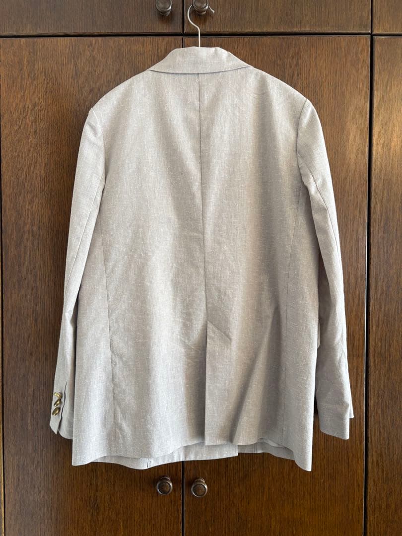noble 麻ストレッチピークドラペルダブルジャケット　グレーB 36サイズ