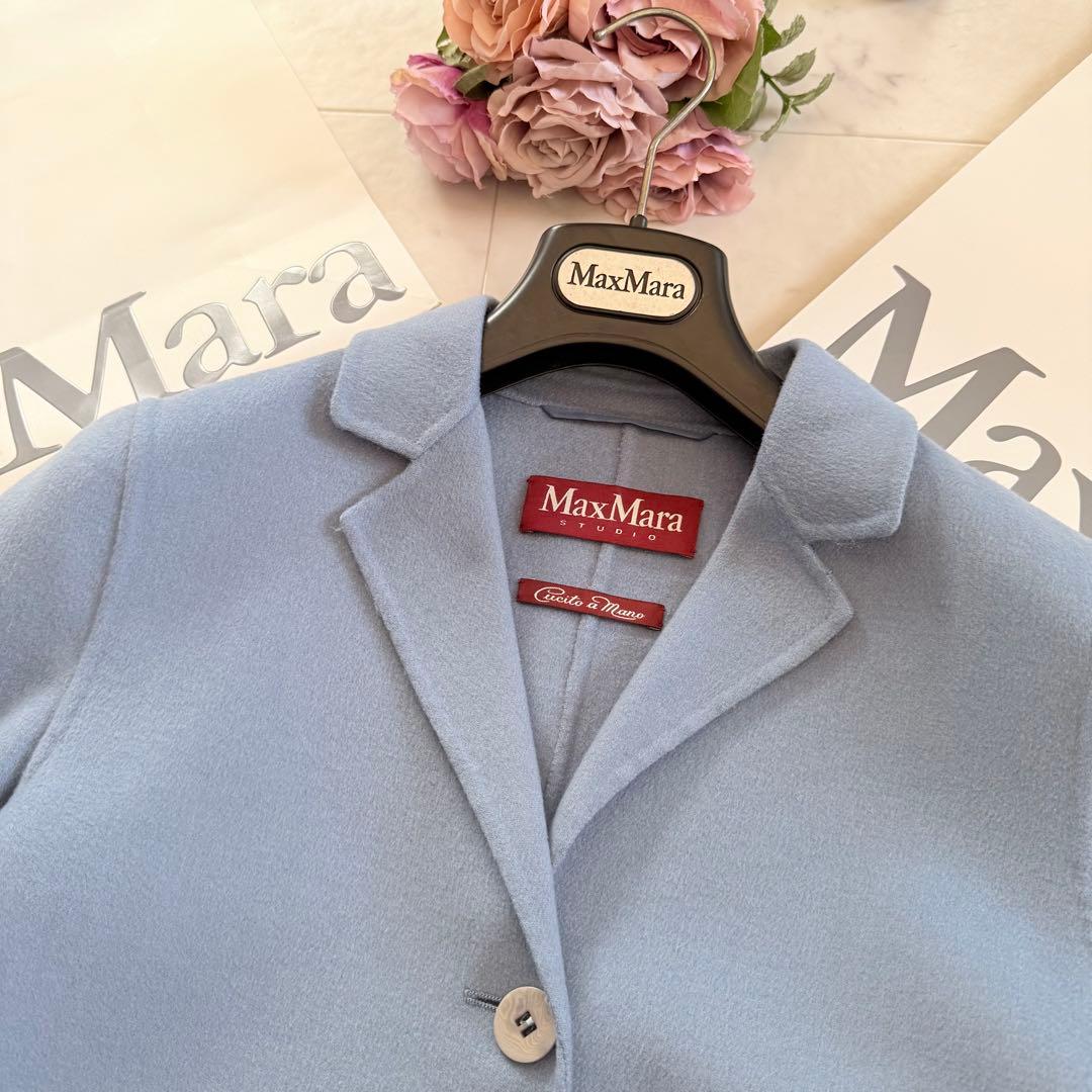 美品★マックスマーラ カシミヤ混 クチートアマーノ ロングコート ブルー 36