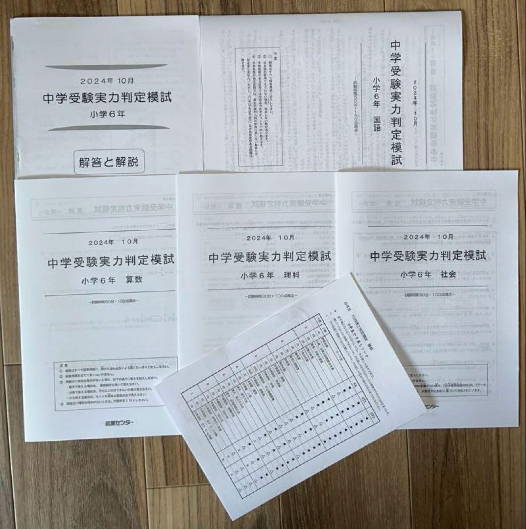 能開センター　2024年度　小学6年実力判定模試　中学校受験　１年分
