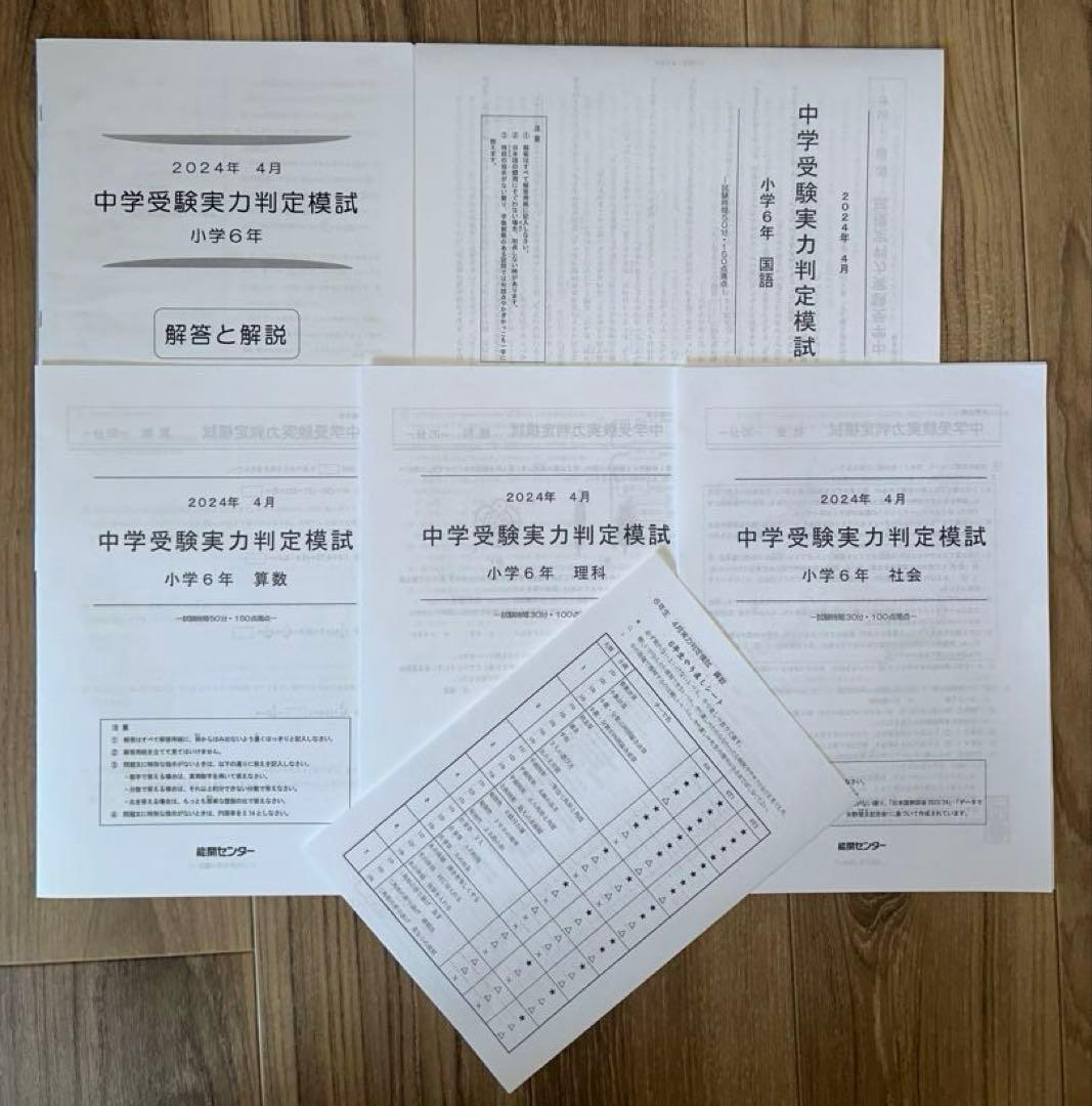 能開センター　2024年度　小学6年実力判定模試　中学校受験　１年分